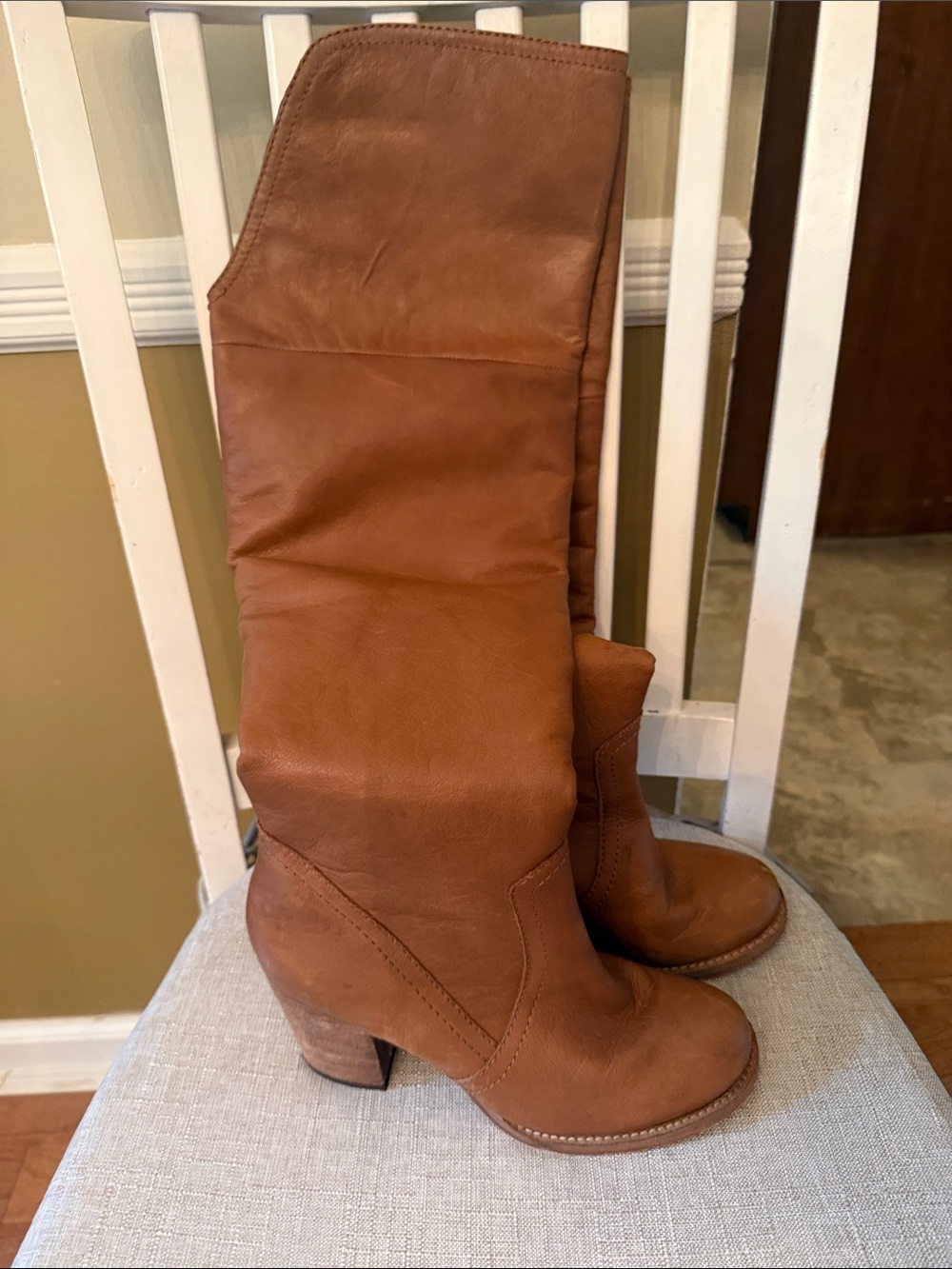 Women's Cognac Tall Leather Heeled Boots